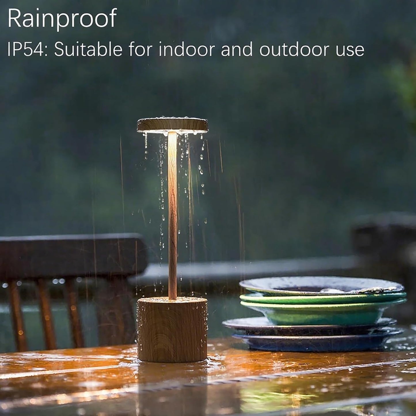 2 Pack Cordless Rechargeable Table Lamp, 3 Color Temperature & Dimmable, IP54 Waterproof Battery Operated Portable LED Light for Outdoor, Patio, Restaurant, Bedside, Shower (Bamboo)