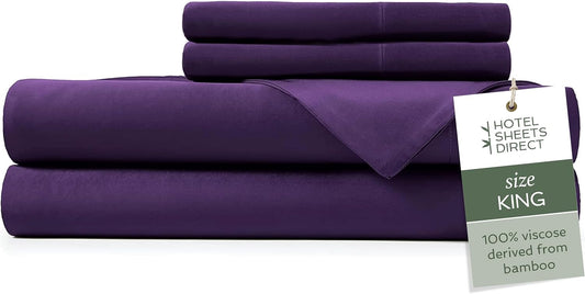 Hotel Sheets Direct 4 Piece Bed Sheet Set King Size, 100% Viscose Derived from Bamboo Sheets Set with 2 Pillowcases, Cooling & Breathable Luxury Bedding, Moisture-Wicking & Silky Soft Texture, Purple