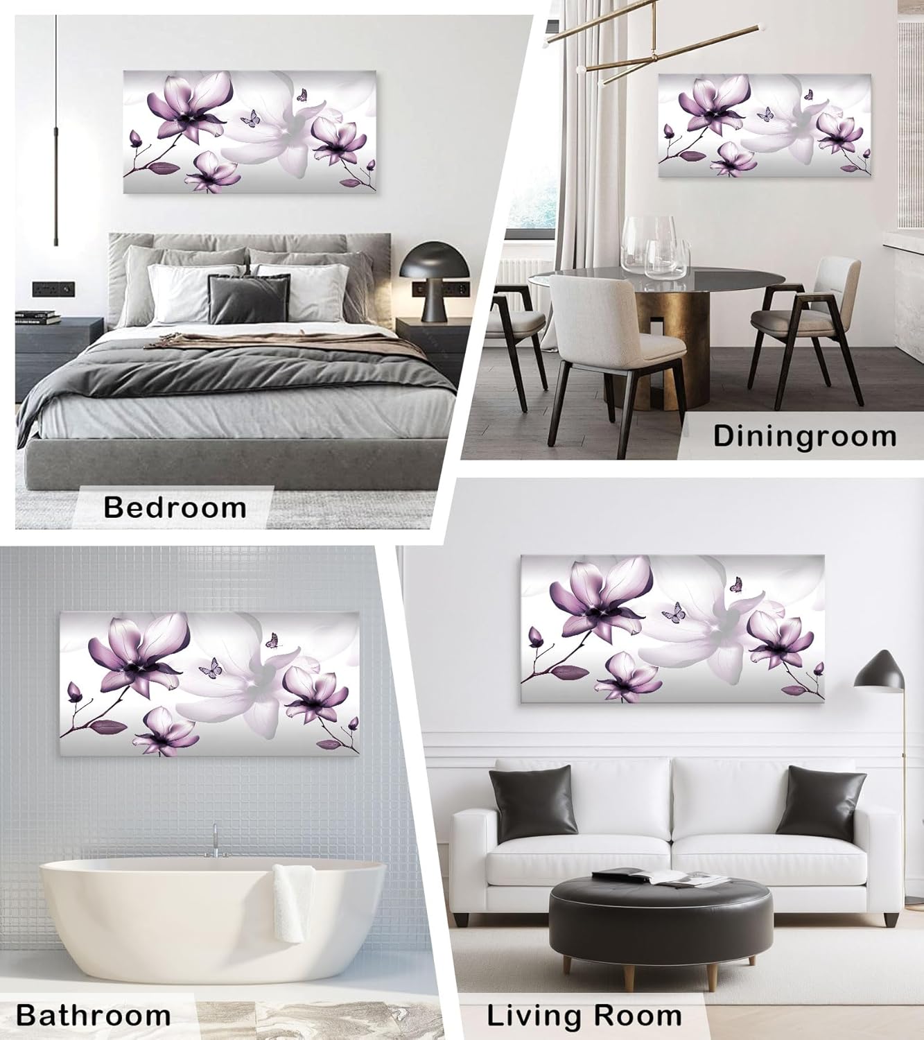 Muolunna BK06550 Purple Magnolia with Butterfly Flower Canvas Wall Art Picture 1 Panel 3D Wallpaper Modern Art Prints Painting for Bedroom Modern Office Wall Decor Artwork