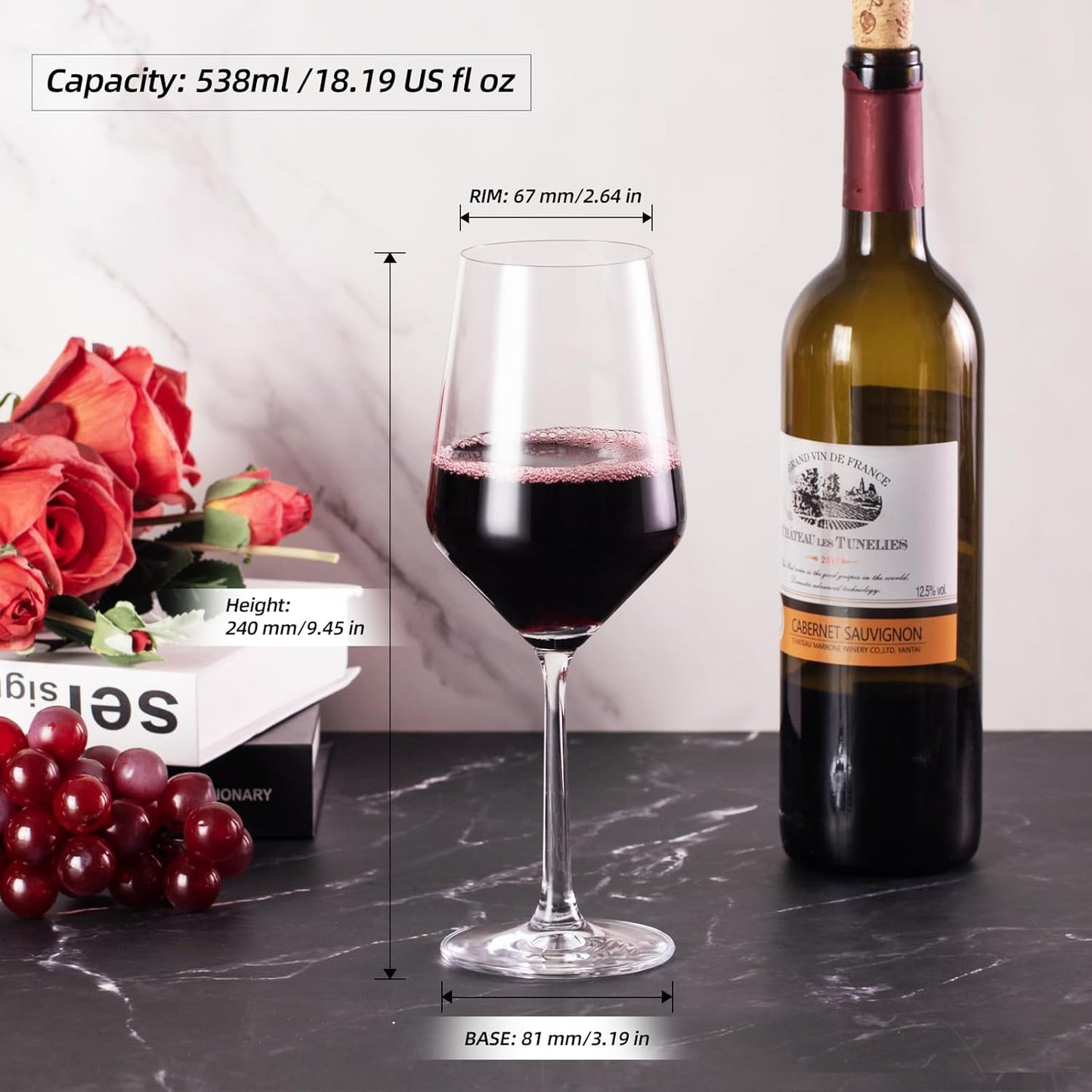 KAMMAK Wine Glasses Set of 2, 18 oz Hand Blown Crystal Bordeaux Wine Glasses, Thin Rim & Long Stem, Perfect for Red & White, Daily Use, Wedding Anniversary or Birthday Gift with Gift Box, S83BJ54