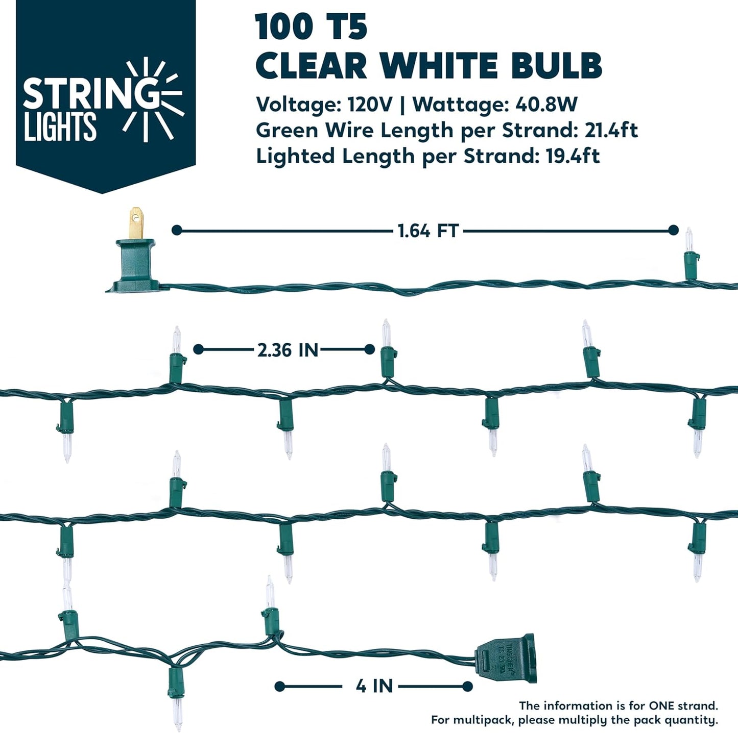 Joiedomi Clear Christmas String Lights Indoor,100 Count Mini Warm White Fairy Light,19.4 FT Lighting Decor for Patio Dorm Classroom Bedroom Holiday Wedding Party Garland Birthday Festival,Green Wire