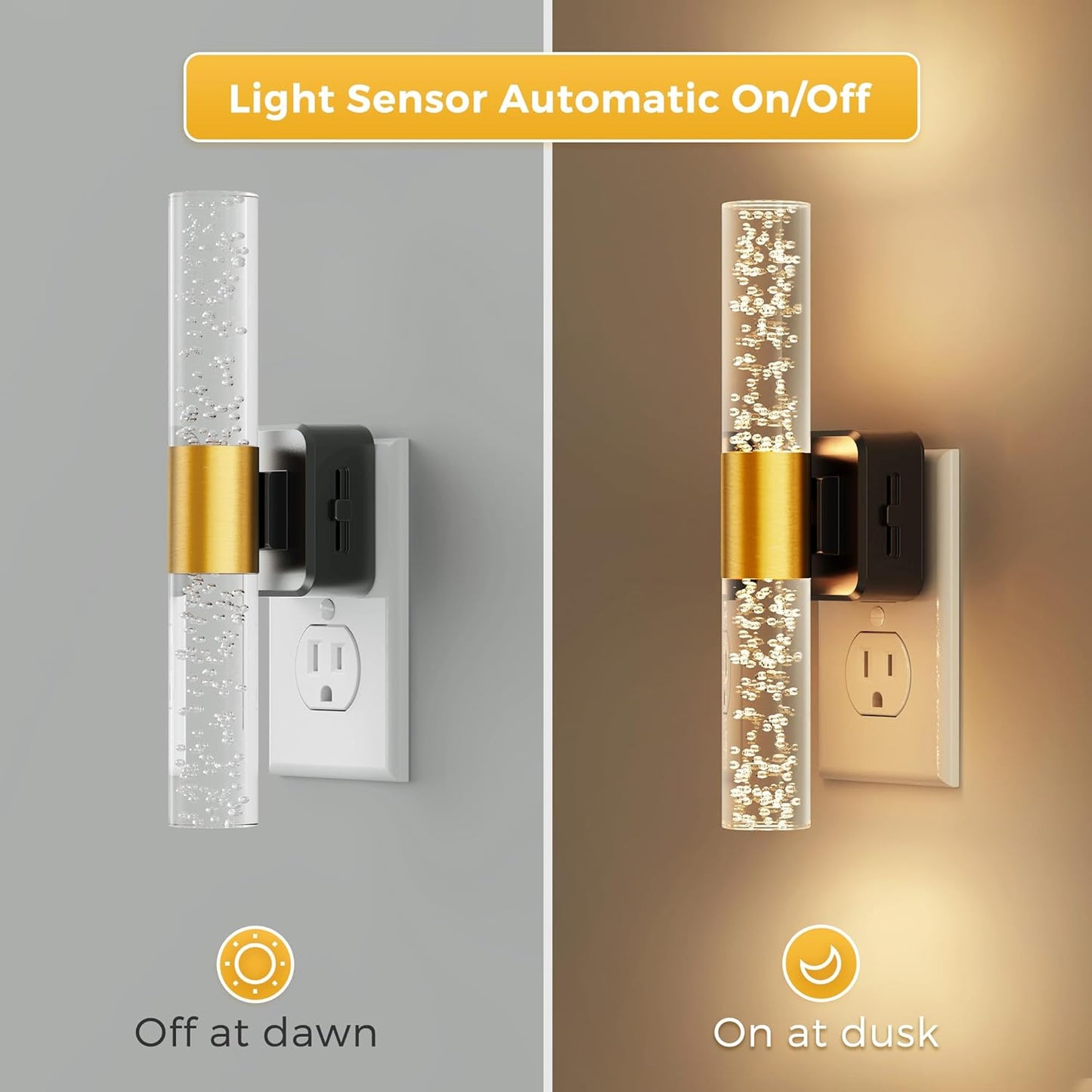 L LOHAS LED Rotating Night Light, Night Lights Plug into Wall, Auto Light Sensor Nightlight Dimmable 100LM, 3000K Soft Light, LED Acrylic Bubble Nightlight Plug in for Bedroom Bathroom Hallway, 2 Pack