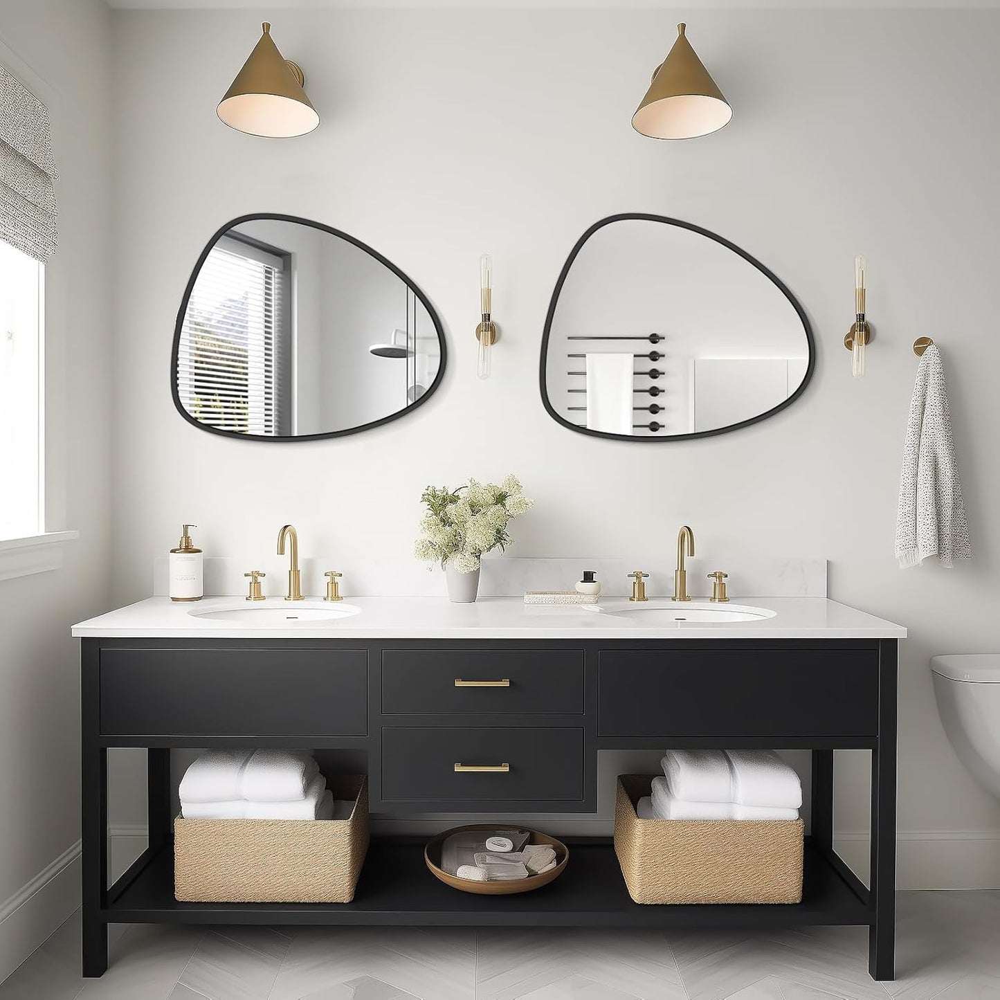 WallBeyond Asymmetrical Mirror, Irregular Wall Mirror, Wall Mirrors Decorative for Bedroom Living Room entryway Hall, Wall Mirror for mid Century Modern Decor 25" H x 20" W, Black