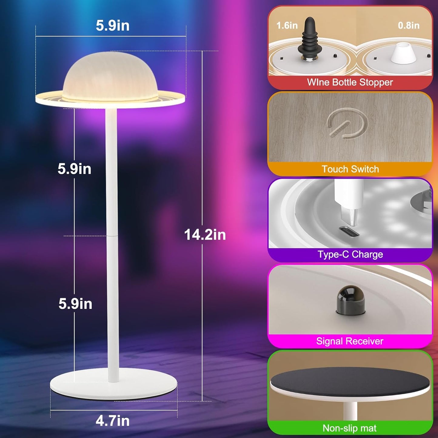 Nreonrick RGB Table Lamp,Wireless Bottle Lamp, Dimmable Color Changing Desk Lamp, Music Sync Bedside Lamp with Remote and Touch Control for Bedroom,Bar,Halloween Decor (1 Pack)