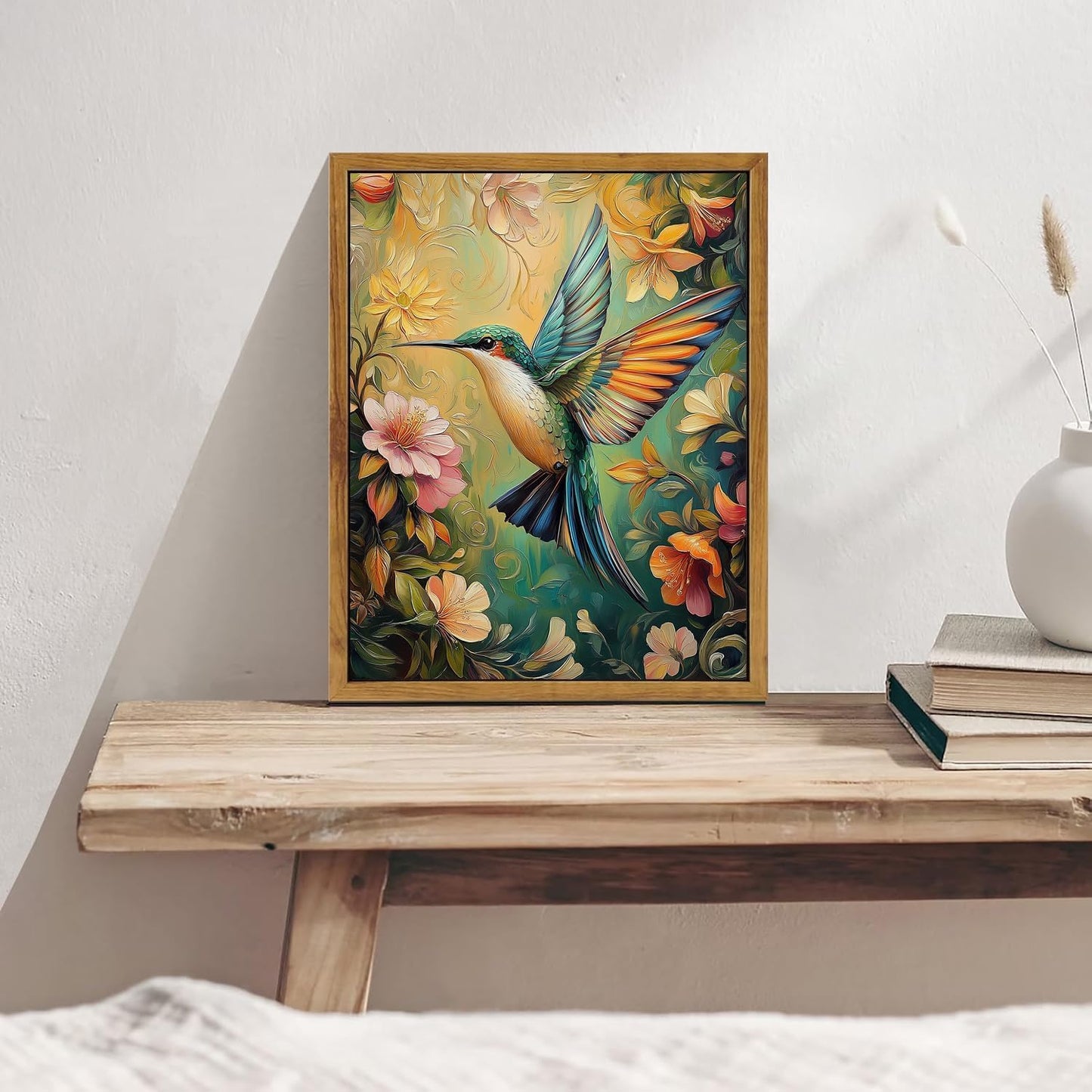 Framed Vintage Wall Art, Boho Canvas Wall Art, Dark Flowers Pictures, Nature Botanical Wall Decor, Bird Animal Paintings Prints, for Living Room Bedroom Home Decor 8x10in