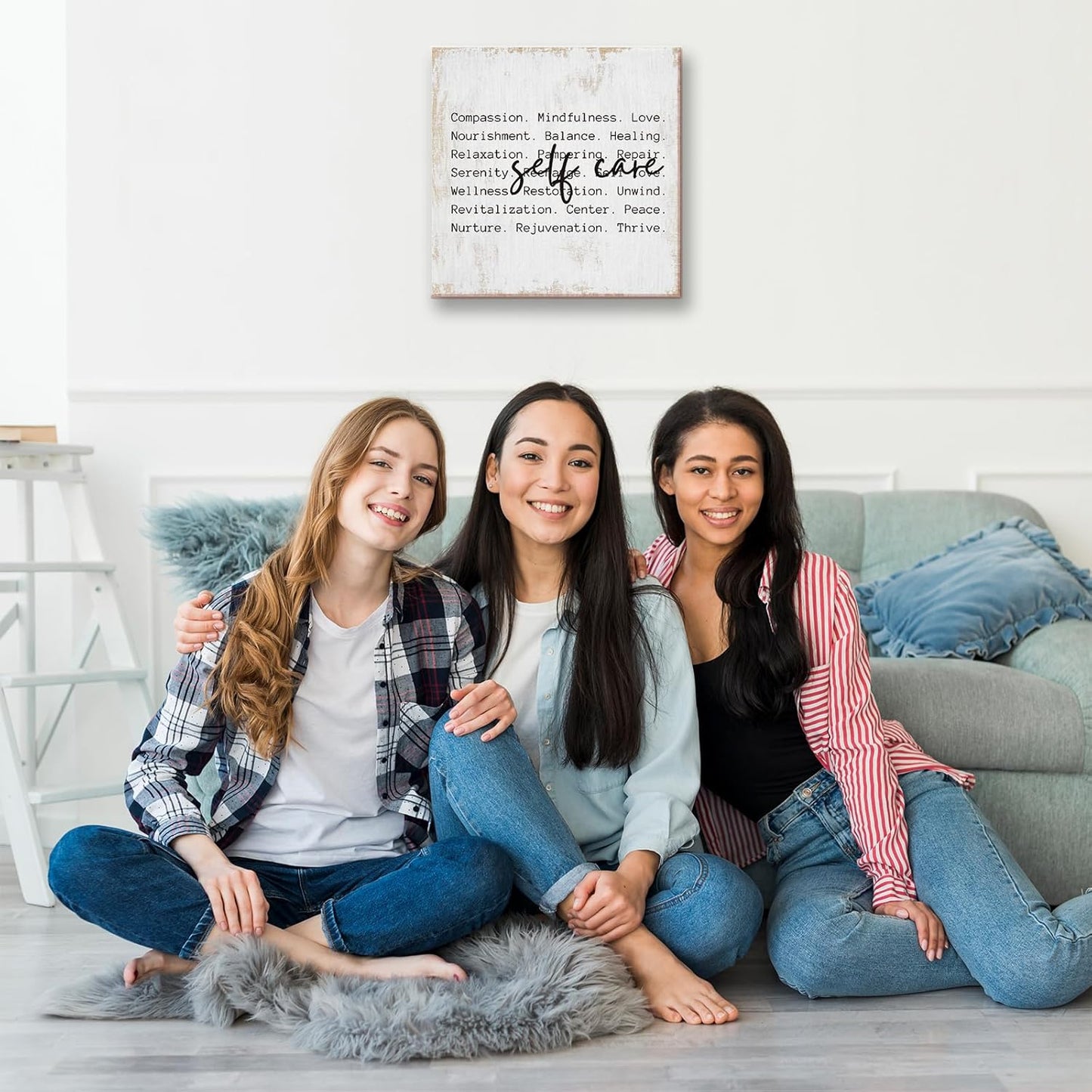 Inspirational Self Care Canvas Wall Art Framed Painting Prints Wall Decor for Women Men Rustic Motivational Decorative Strength Mental Health Decorations for Bathroom Home Office,11.8x11.8 Inch