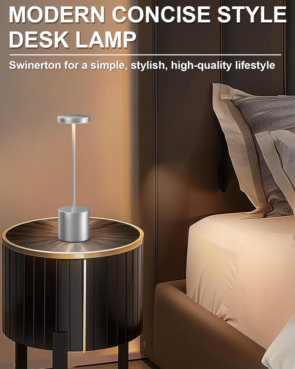 Cordless Table Lamp Set of 2, Rechargeable 5000mAh Battery Powered Outdoor Table Lamps(Silver)