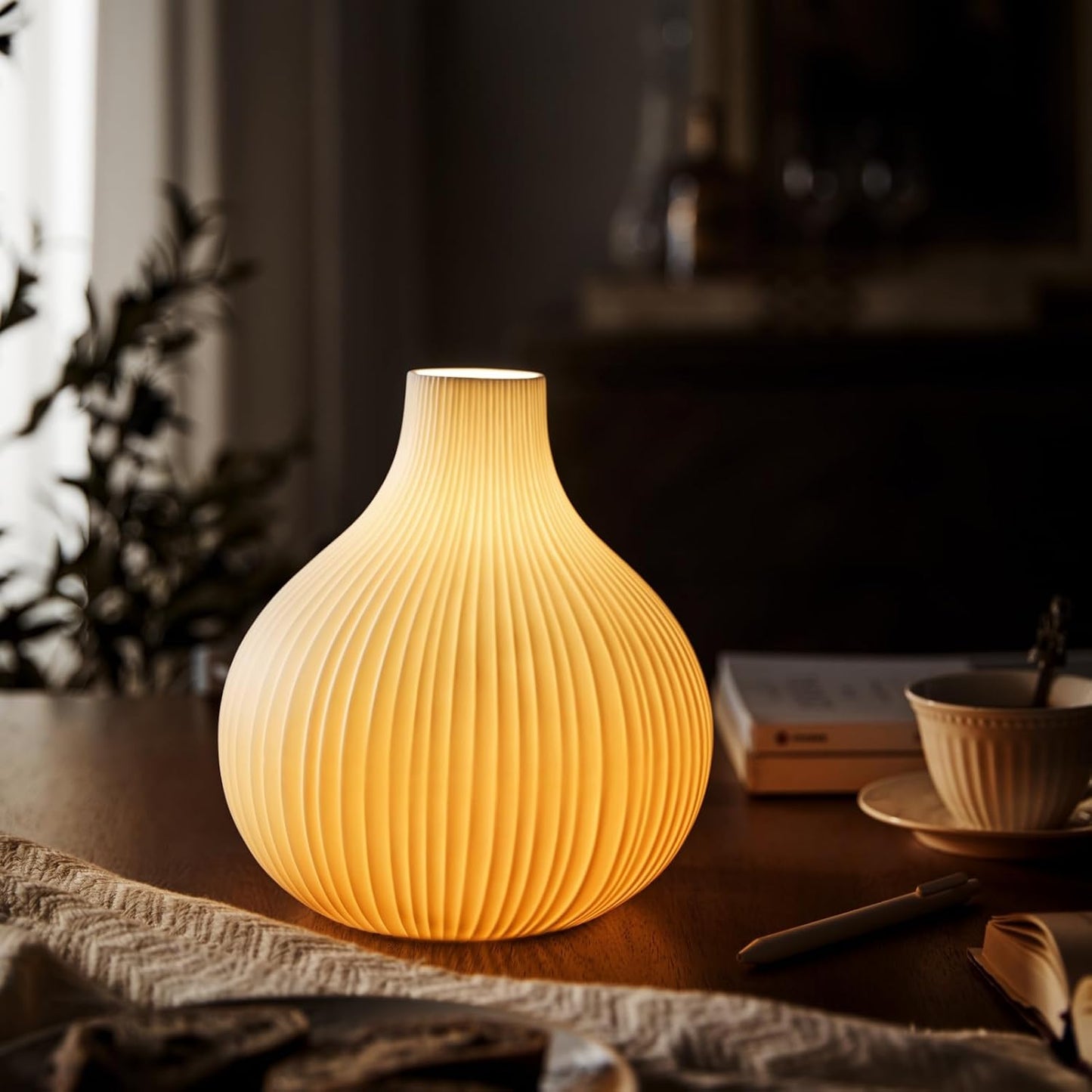 RONDURE 8.7" Modern Ceramic Table Lamp, Modern Bedside Lamps for Bedroom, Living Room and Nightstand, White Translucent Ceramic Shade, Warm Ambient Lighting, Home Decor