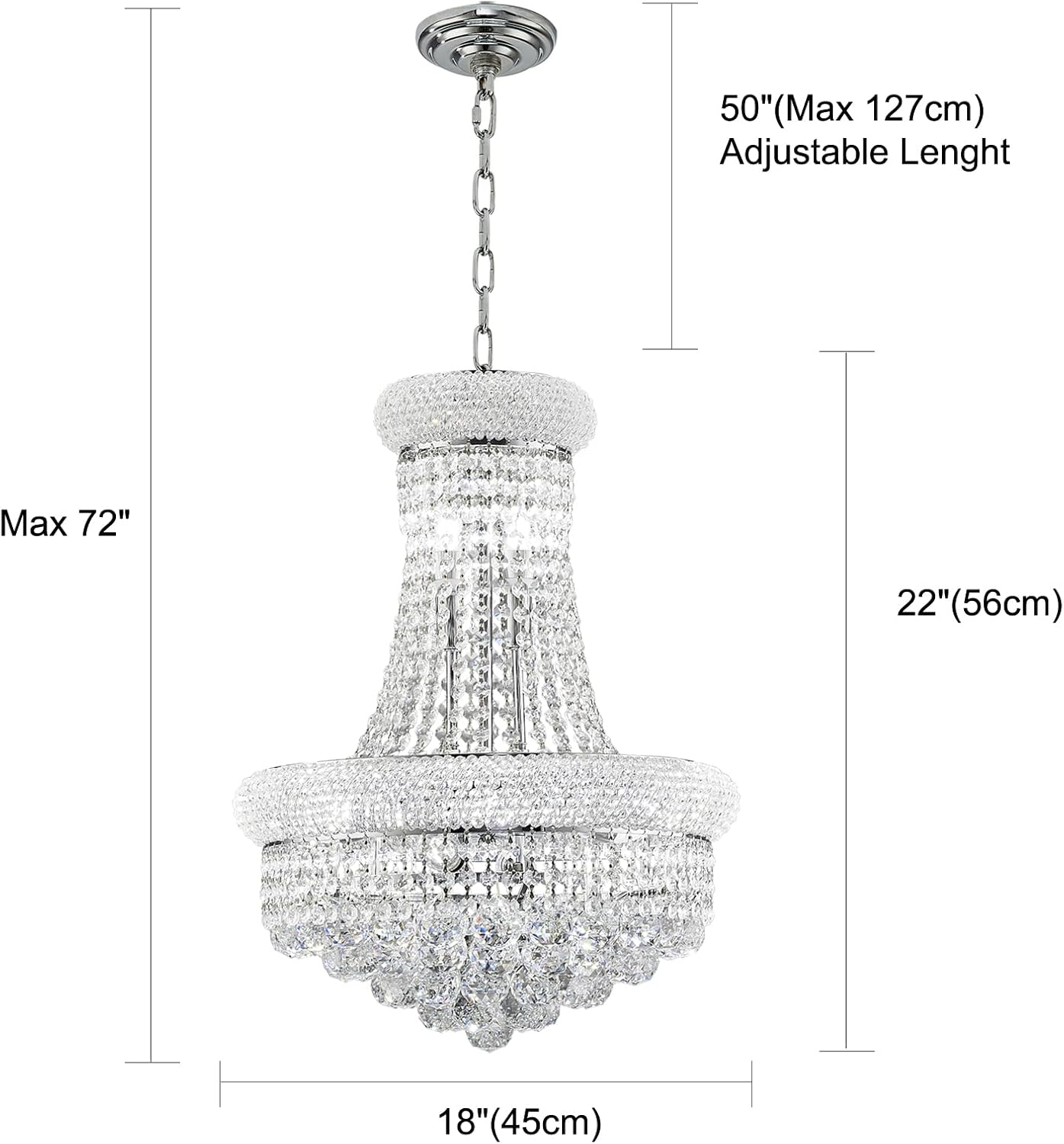 10 Lights Chrome Finish Empire Crystal Chandelier Lighting for Dining Room Living Room Foyer Hallway Bedroom Entryway (Dia 18'')