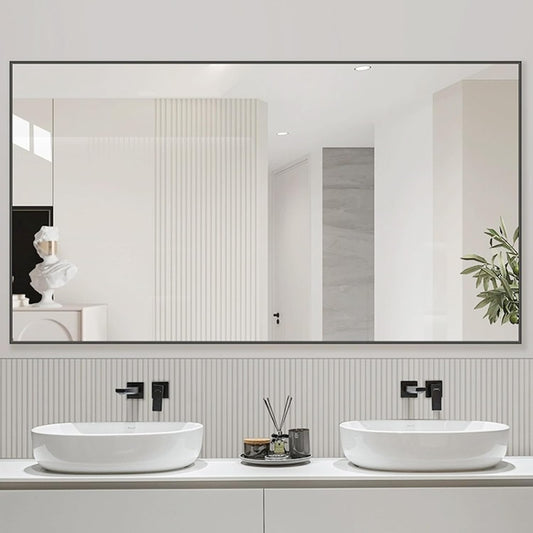 60x36 Inch Black Bathroom Mirror for Wall, Aluminum Frame Rectangle Rectangular Vanity Mirror, Modern Large for Bedroom, Living Room, Horizontal or Vertical