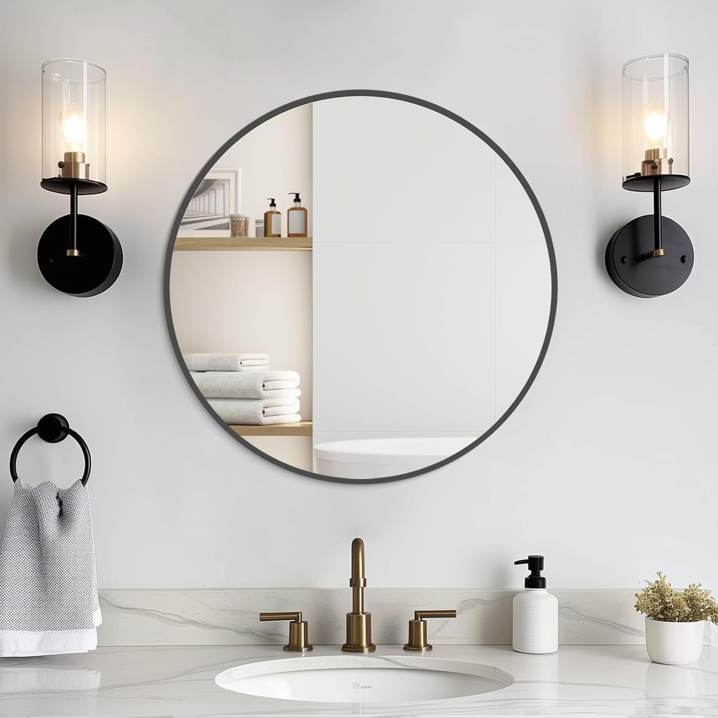 WallBeyond Round Wall Mirror 20 inch Black Circle Mirror for Bathroom with Metal Framed, Round Black Mirror for Wall Decor, Vanity, Entryway Living Room