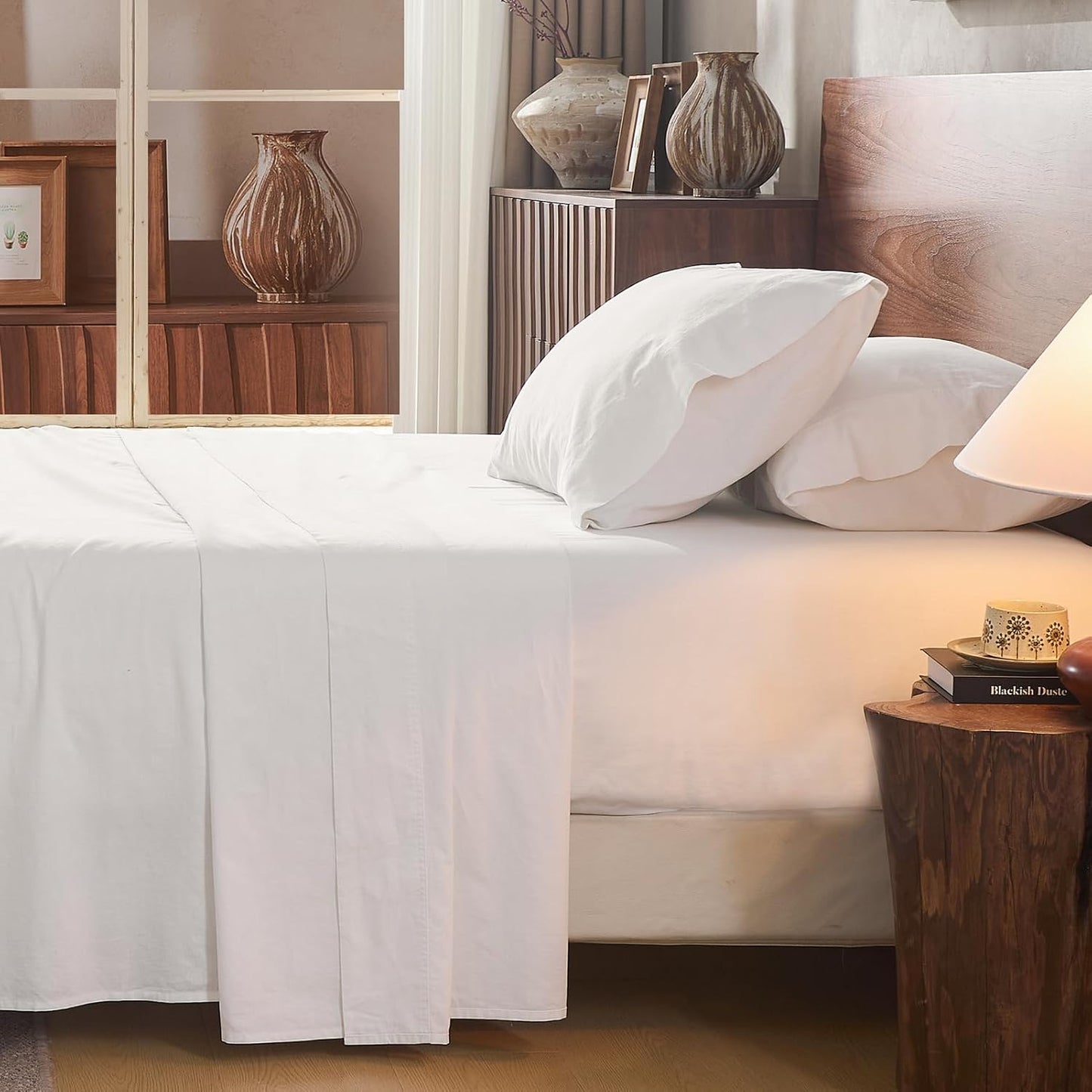 100% Linen Sheet Set Queen Size Extra Deep Pocket Fits 18-24 Inch Mattress, Breathable & Soft, Smooth 4-Piece Set for Thick Mattresses Hotel Luxury Bedding（Queen, White）