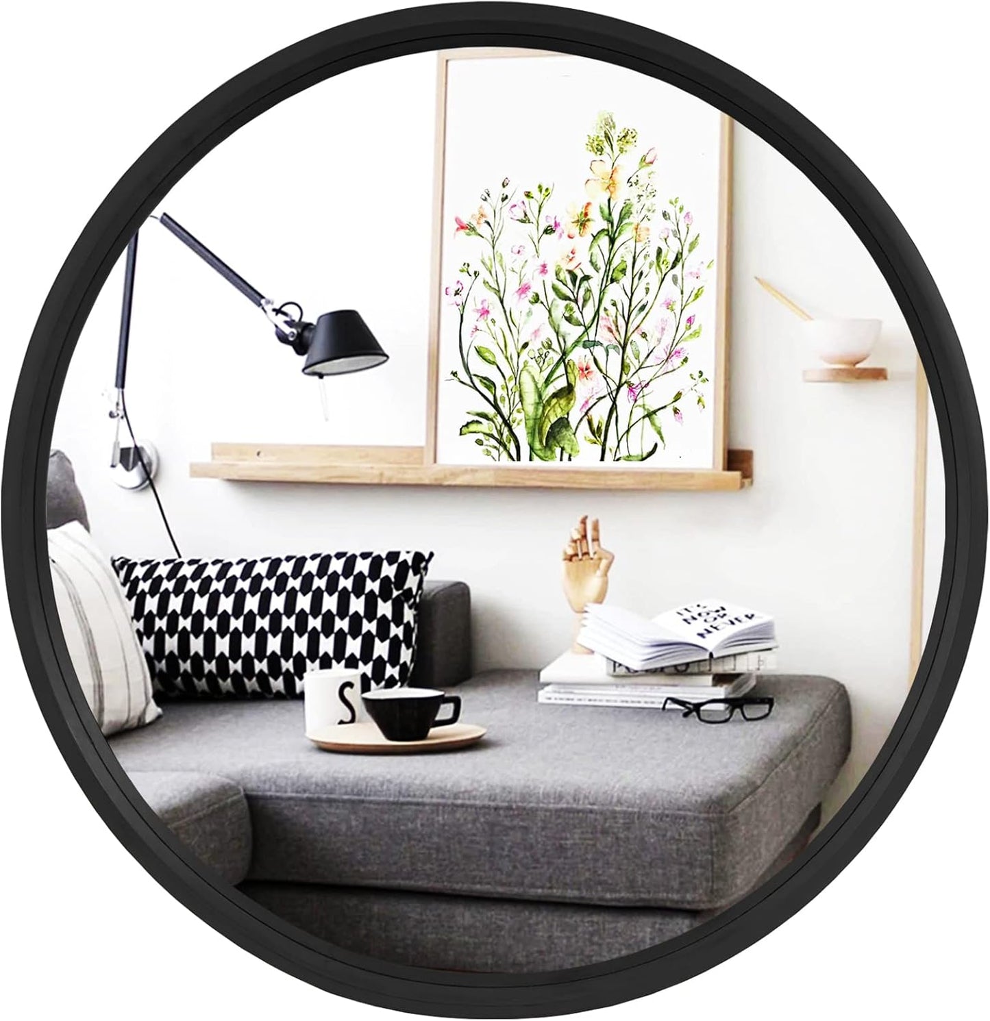 WallBeyond Round Wood Mirror 32 inch Black Circle Wall Mirror for Bathroom Round Wall Mirror for Wall Decor, Vanity, Entryway Living Room