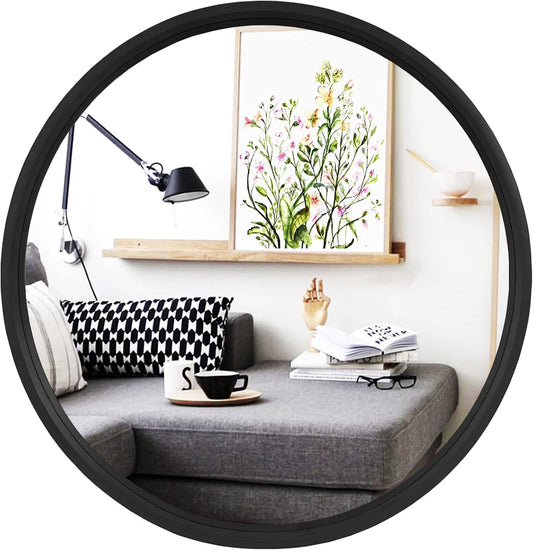 WallBeyond Round Wood Mirror 32 inch Black Circle Wall Mirror for Bathroom Round Wall Mirror for Wall Decor, Vanity, Entryway Living Room