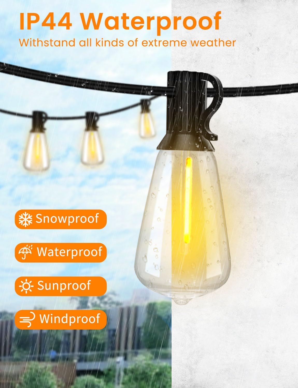 LED Outdoor String Lights 50ft ST38 Waterproof Patio Lights with 25 Vintage Shatterproof Bulbs(2 Spare), Dimmable Outside Hanging Edison String Lights for Backyard Porch Balcony Decor, Warm White