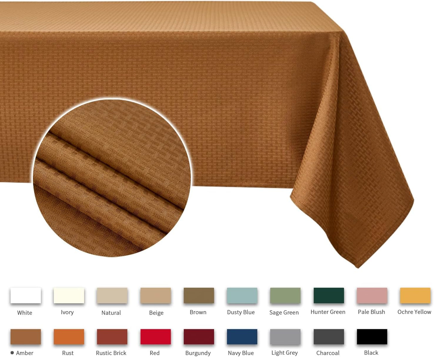 maxmill Harvest Square Tablecloth Stain Resistant Waterproof Wrinkle Resistant Weaved Pattern Soft Table Cloth for Fall Harvest Thanksgiving Decorative Fabric Table Cover, 52 x 52 Inch, Amber