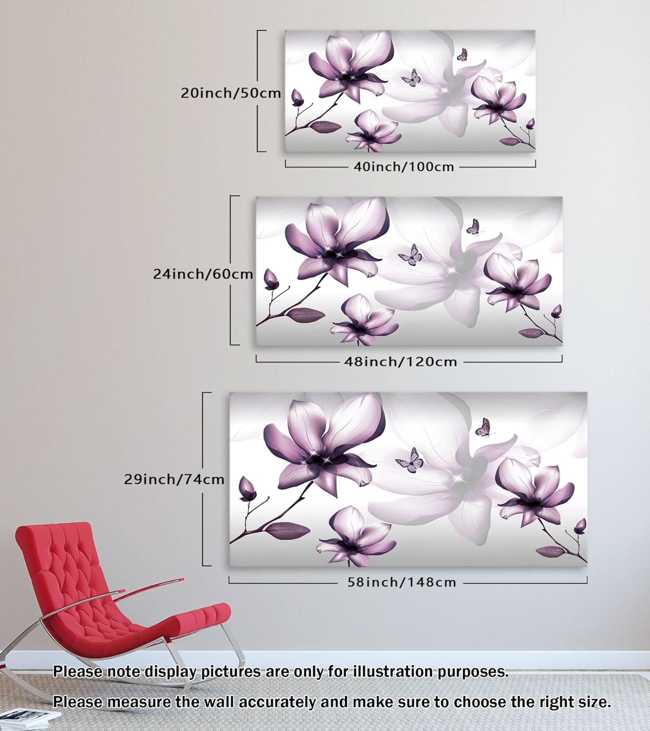 Muolunna BK06575 Purple Magnolia with Butterfly Flower Canvas Wall Art Picture 1 Panel 3D wallpaper Modern Art Prints Painting For Bedroom Modern Office Wall Decor Artwork