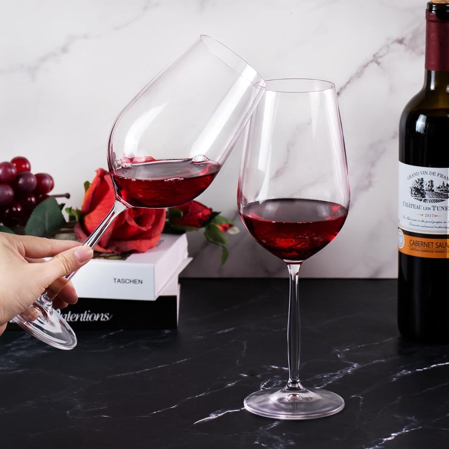 KAMMAK Wine Glasses Set of 2, 18.6 oz Hand Blown Crystal Bordeaux Wine Glasses, Thin Rim & Long Stem, Perfect for Red & White, Daily Use, Wedding Anniversary or Birthday Gift with Gift Box, Leggy