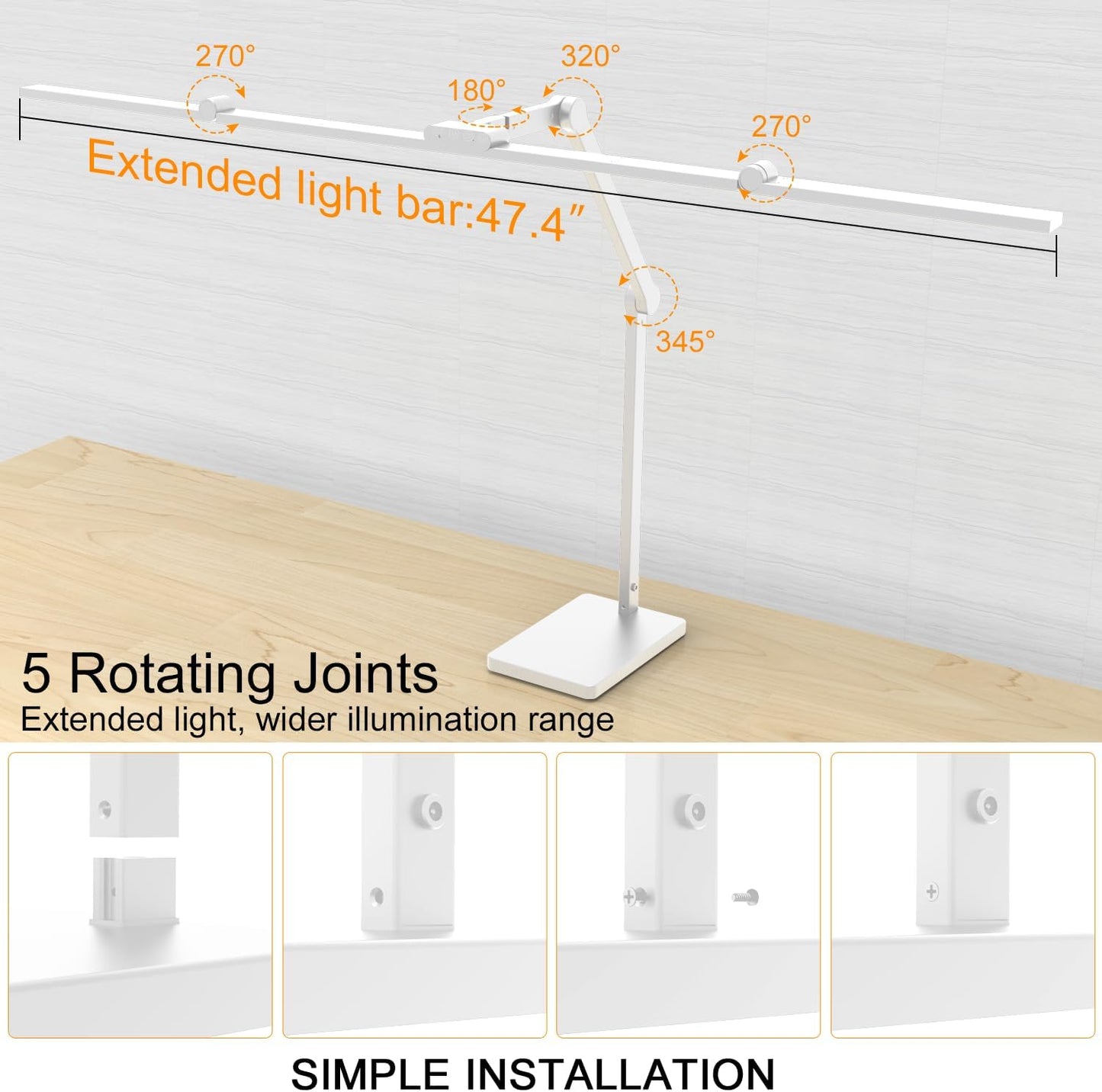 36 W 3000 LM Ultra Bright Architect Desk Lamp with Base, 47.4 Inch Wide Tall Overhead Desk Light for Home Office, Dimmable Table Light with Remote for Desktop Working,Drafting,Reading