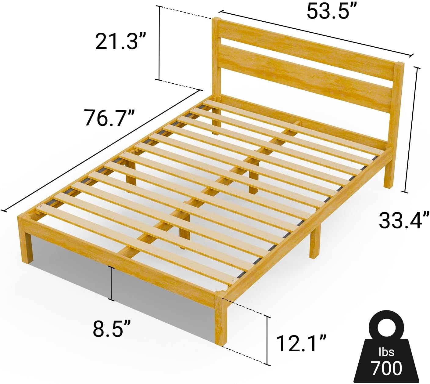 LIFEMENT Classic Wood Platform Bed Frame with Headboard, Essential, Noise Free, Under Bed Storage, No Box Spring Needed, Easy Assembly (Natural, Full)