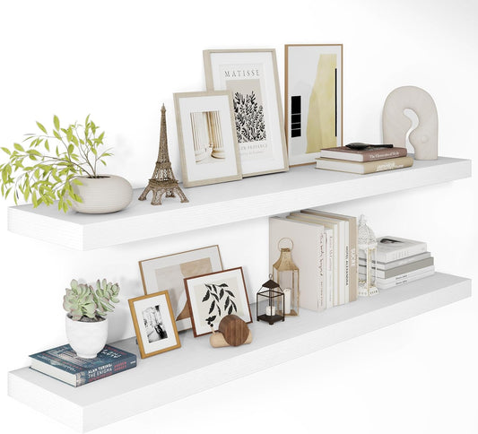Vivelove White Floating Shelves for Wall, 48 Inch X 12 Deep Shelves for Room Wall Mounted，2" Thick Heavy Duty Holds 75lbs Floating Shelf for Bedroom Bathroom Kitchen Laundry Room, Set of 2