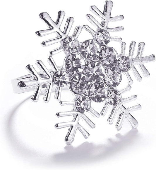 Legigo Set of 8 Christmas Snowflake Napkin Rings Holder- Diamond Snow Xmas Napkin Ring Holders for Cloth Napkins, Christmas Holiday Party Dinner Table Decoration