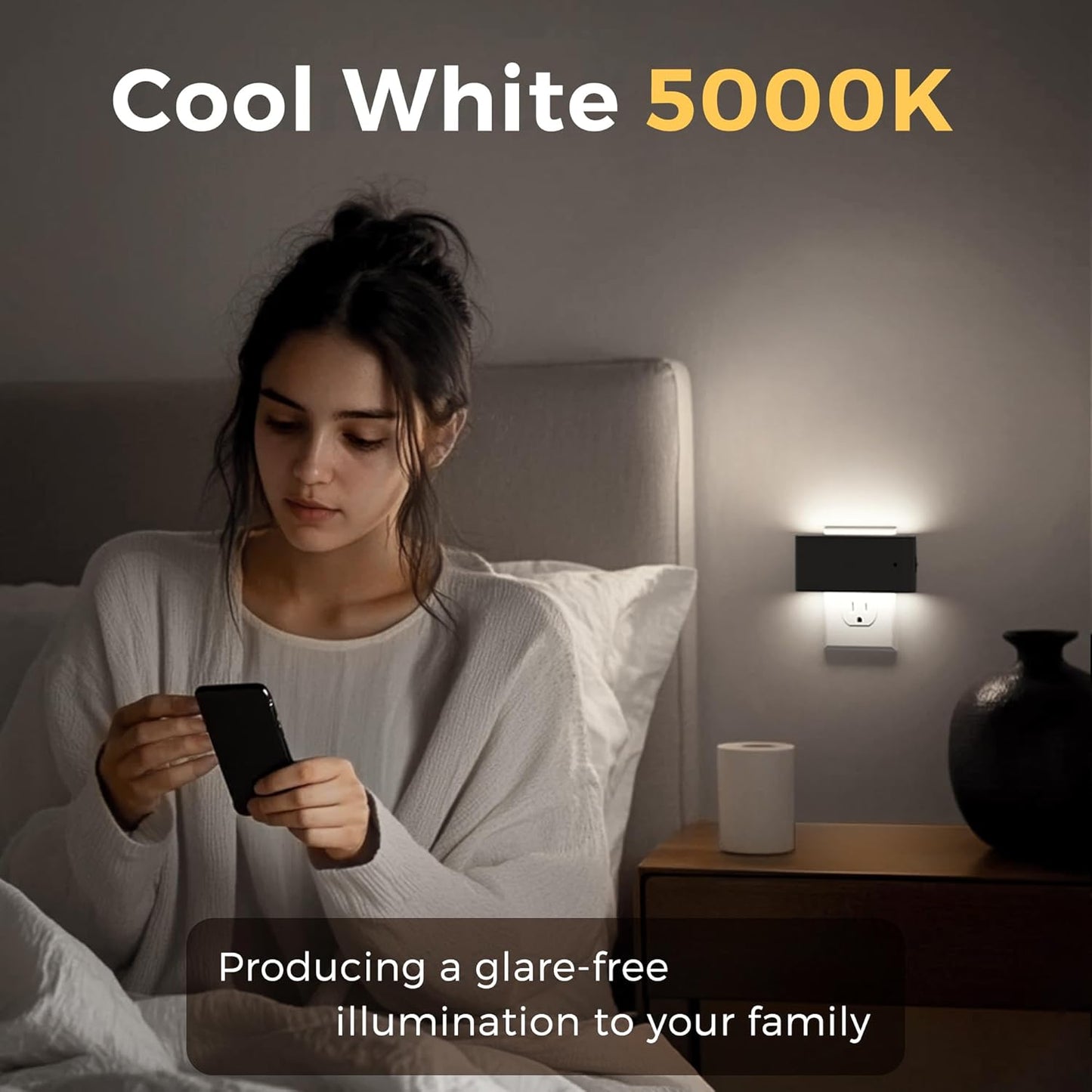 L LOHAS LED Night Light, Dimmable Modern LED Night Lights Plug into Wall,Dusk to Dawn Sensor Night Lights for Kid, 0-100LM 5000K Nightlight for Hallway Bedroom Stairway