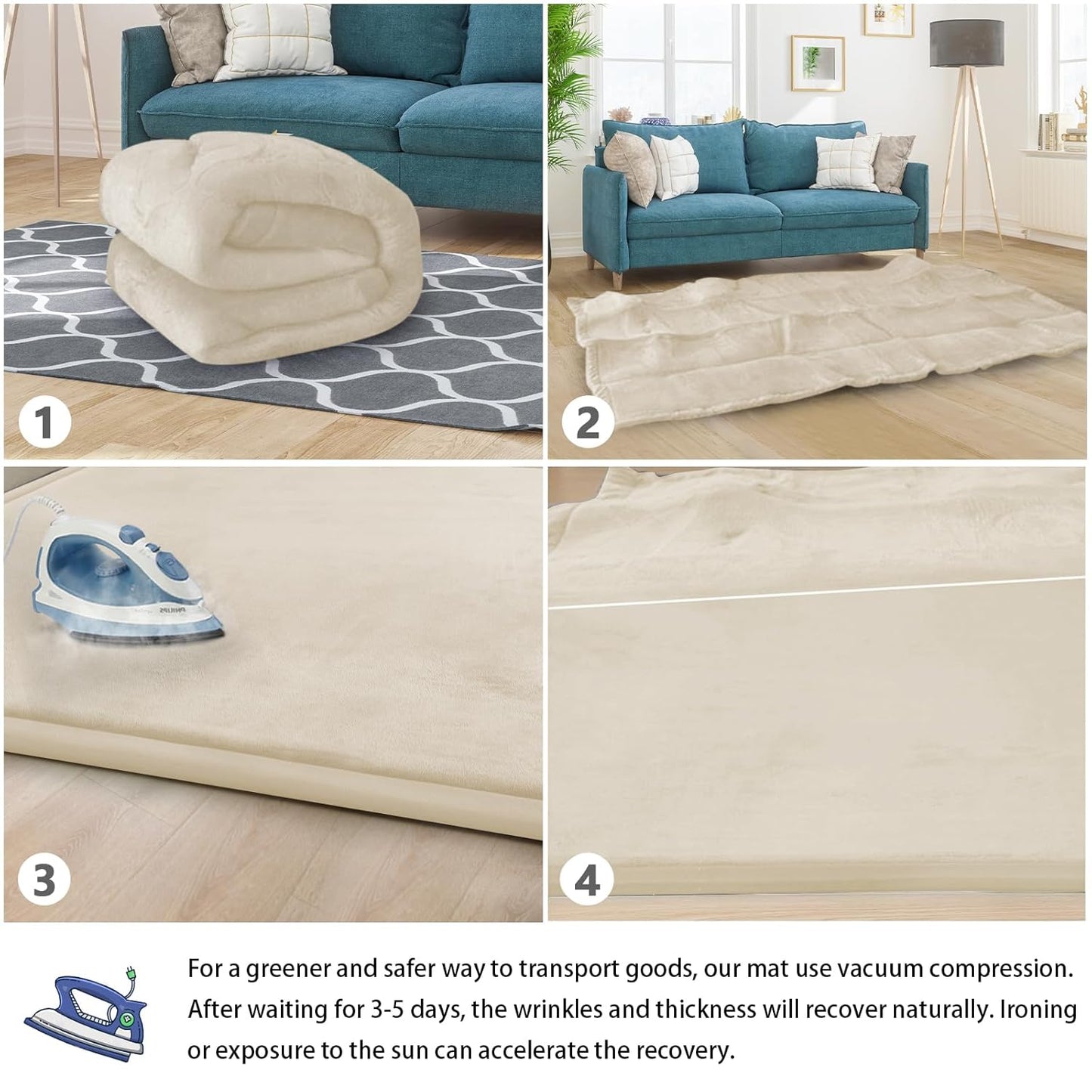 Baby Play Mat for Floor Tummy Time Nursery Rug Muscle Mat Area Playroom Rug Tatami 50 * 50" Memory Foam 1.3" Thick Crawling Time For Babies,Toddlers, Infants, Kids(Beige)