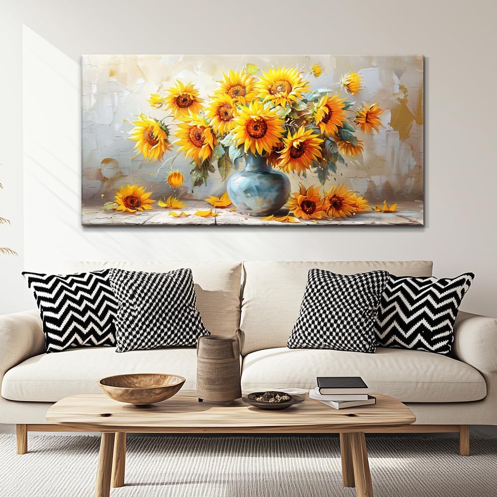 MHARTK66 Canvas Large Flower Field Paintings For Bedroom 30 X 60 Wall Art For Living Room Farmhouse Sunflower Wall Decor Kitchen Pictures Vintage Art Prints Artwork For Walls Petal Home Wall Art