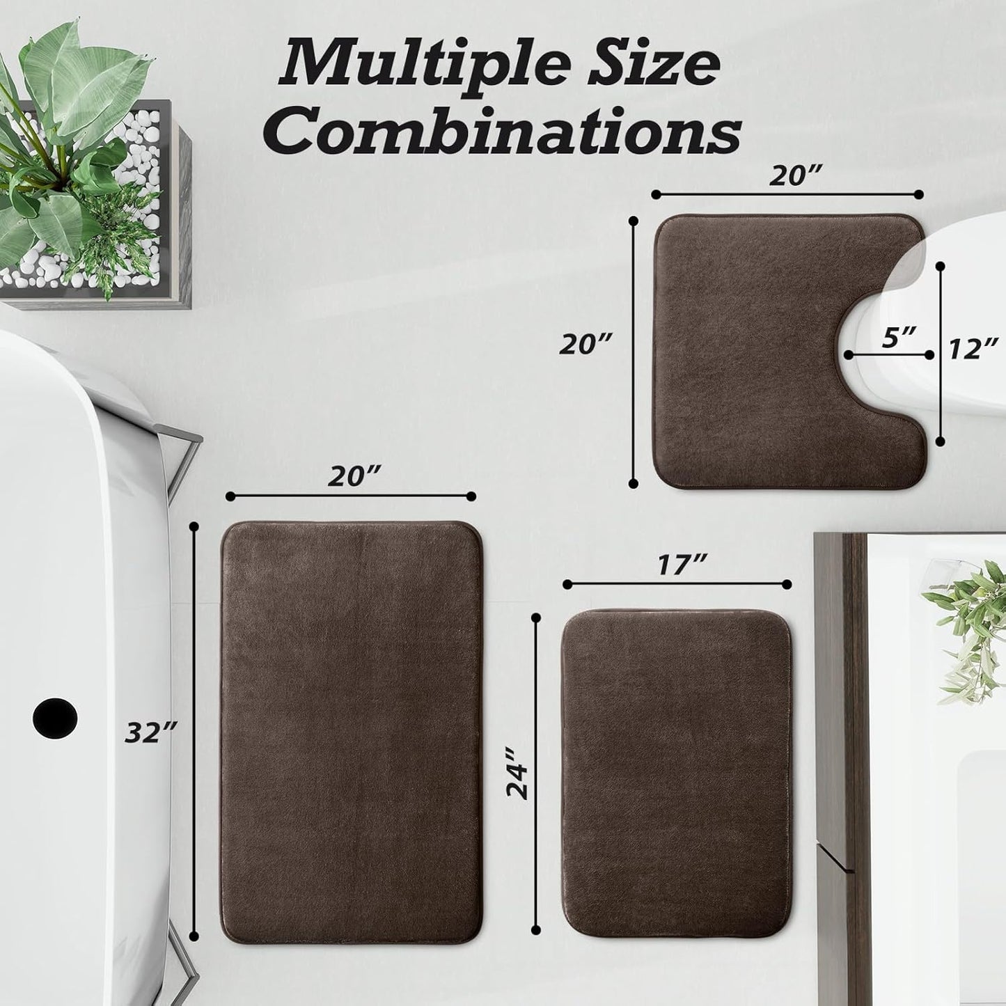 HUXMEYSON Bathroom Rugs Sets 3 Piece, Non-Slip & Quick Dry Bath Mat Set, Ultra Soft Velvet Bath Rugs for Bathroom, Toilet and Shower Floor, Brown