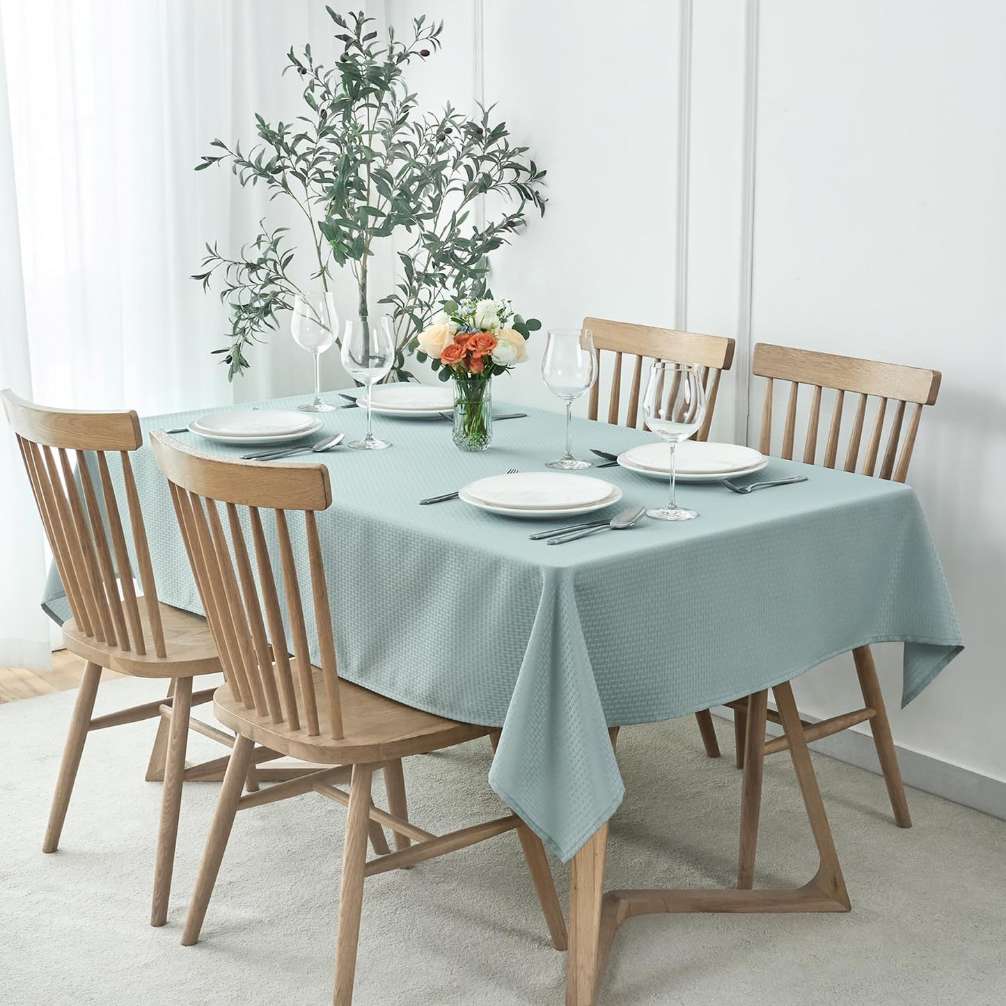 maxmill Weaved Texture Tablecloth Water Resistance Antiwrinkle Spillproof Soft Washable Table Cloth for Dining Room, Buffet Banquet Parties Holiday Dinner, Rectangular 60 x 108 Inch, Dusty Blue