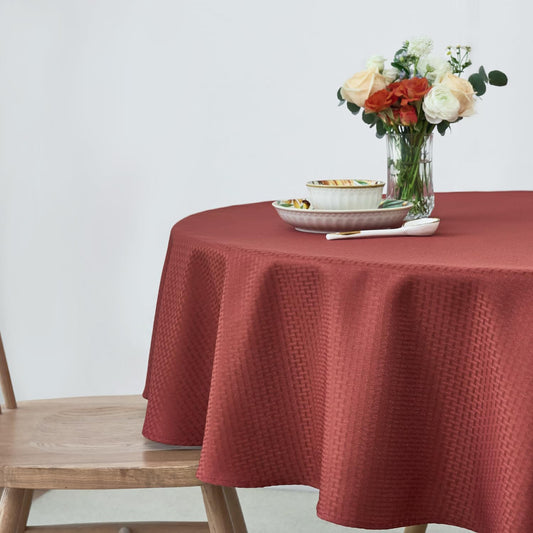 maxmill Round Tablecloth Weaved Pattern Spill-Proof Wrinkle Free Soft Table Cloth for Circular Table Cover, for Dining Room Fall Harvest Thanksgiving Parties Holiday Dinner, 90 Inch, Rustic Brick