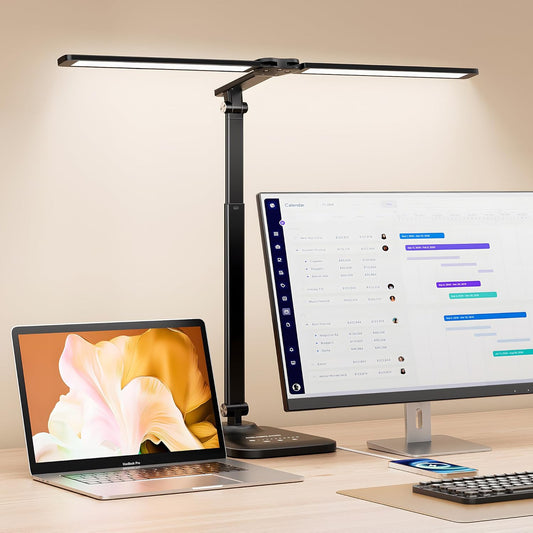LED Desk Lamp for Office Home, Height Adjustable Architect Desk Light with USB Adapter, Stepless Dimming Table Lamp Light for Reading, Study, Workbench
