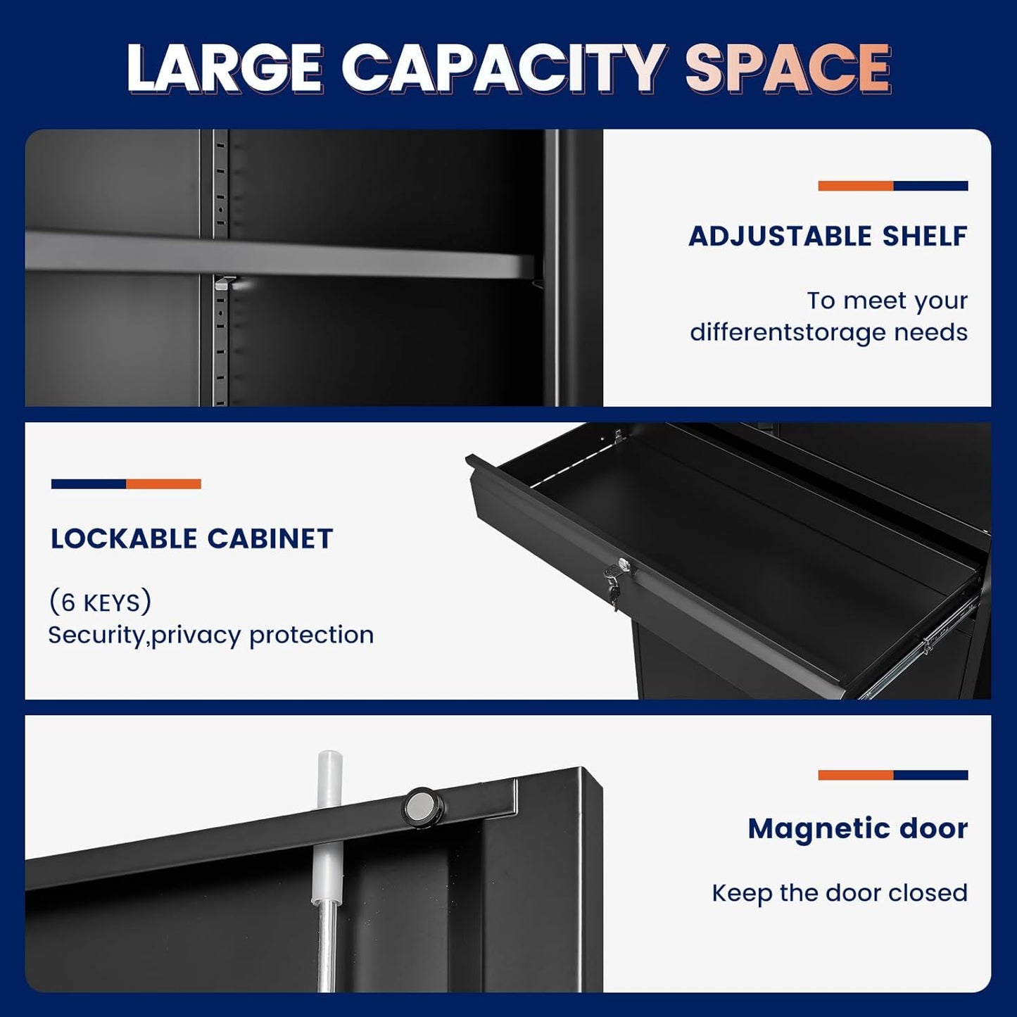 Yizosh Metal Garage Storage Cabinet with Locking Doors and Adjustable Shelves, 71" Tool Storage Cabinet with 1 Drawer for Garage,Warehouse (Black)