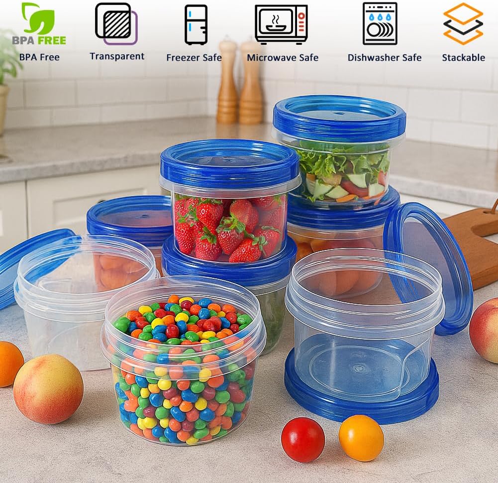 10 Pack 17oz Reusable Freezer Storage Containers with Twist Top Lids Airtight, Clear Plastic Food Storage Meal Prep Containers for Leftover Lunch Fruit Salad Oats, Small Soup Container Microwave Safe