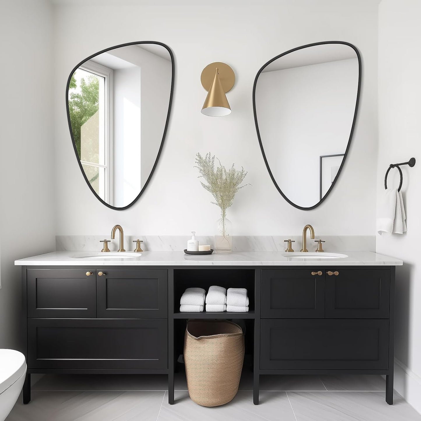 WallBeyond Asymmetrical Mirror, Irregular Wall Mirror, Wall Mirrors Decorative for Bedroom Living Room entryway Hall, Wall Mirror for mid Century Modern Decor 36" H x 23" W, Black