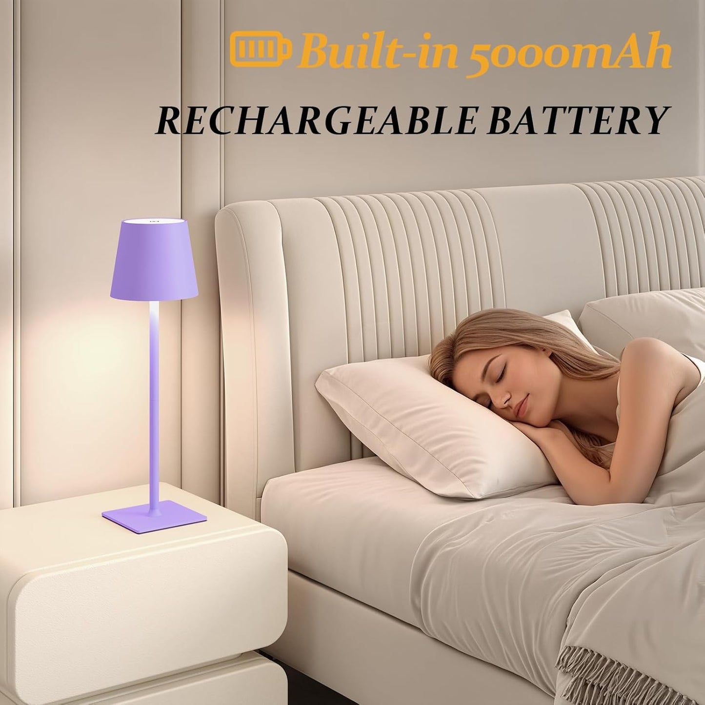 2 Pack Cordless Table Lamps, 3 Colors Stepless Dimming, 5000mAh Rechargeable Battery LED Desk Lamp for Bedroom/Couple Dinner/Desk/Cafe/Dining Room/Terrace