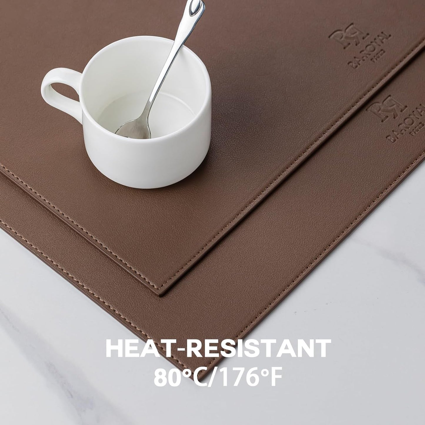 Faux Leather Placemats Set of 6 Vinyl Washable Wipeable Table Mats for Kitchen Dining Table Heat Resistant Waterproof Modern Indoor/Outdoor Placemats Non-Slip Easy Clean Place Mats (Chocolat)