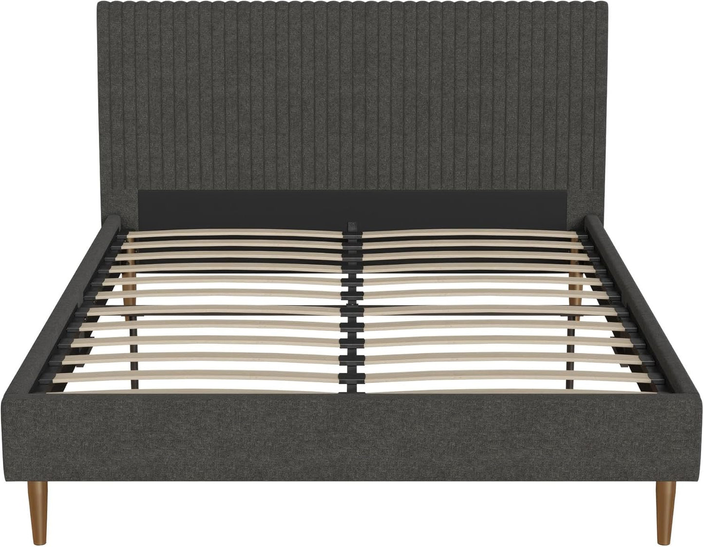 Mr. Kate Daphne Upholstered Queen Bed Frame with Headboard, Modern Platform Queen Bed Frame, Dark Gray Linen