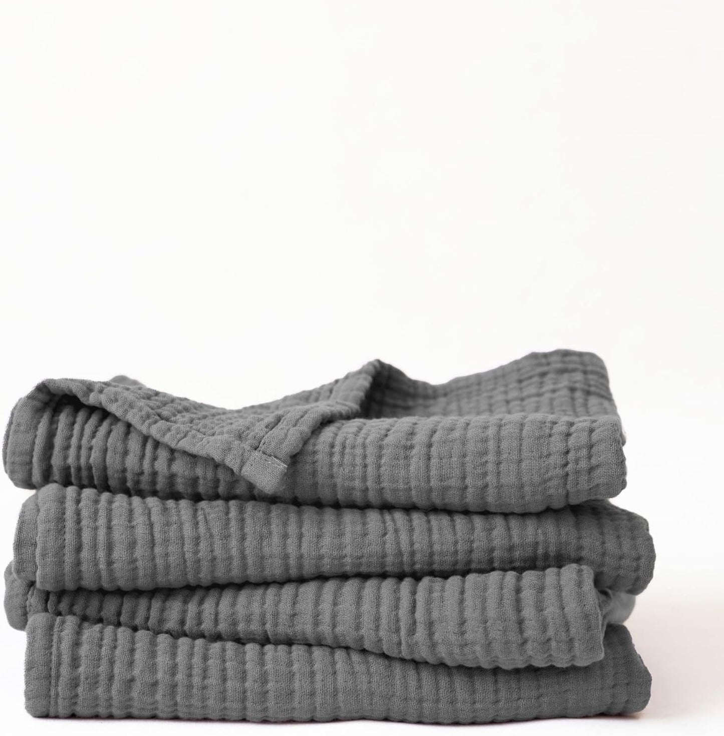 Muslin Hand Towels Pack of 4, Luxury 100% Turkish Cotton Thin Soft Quick-Dry Lint-Free 18x34 inch Large Size Bath Hand Bathroom Towel Sets (Dark Gray, Pack of 4 Hand Towels)