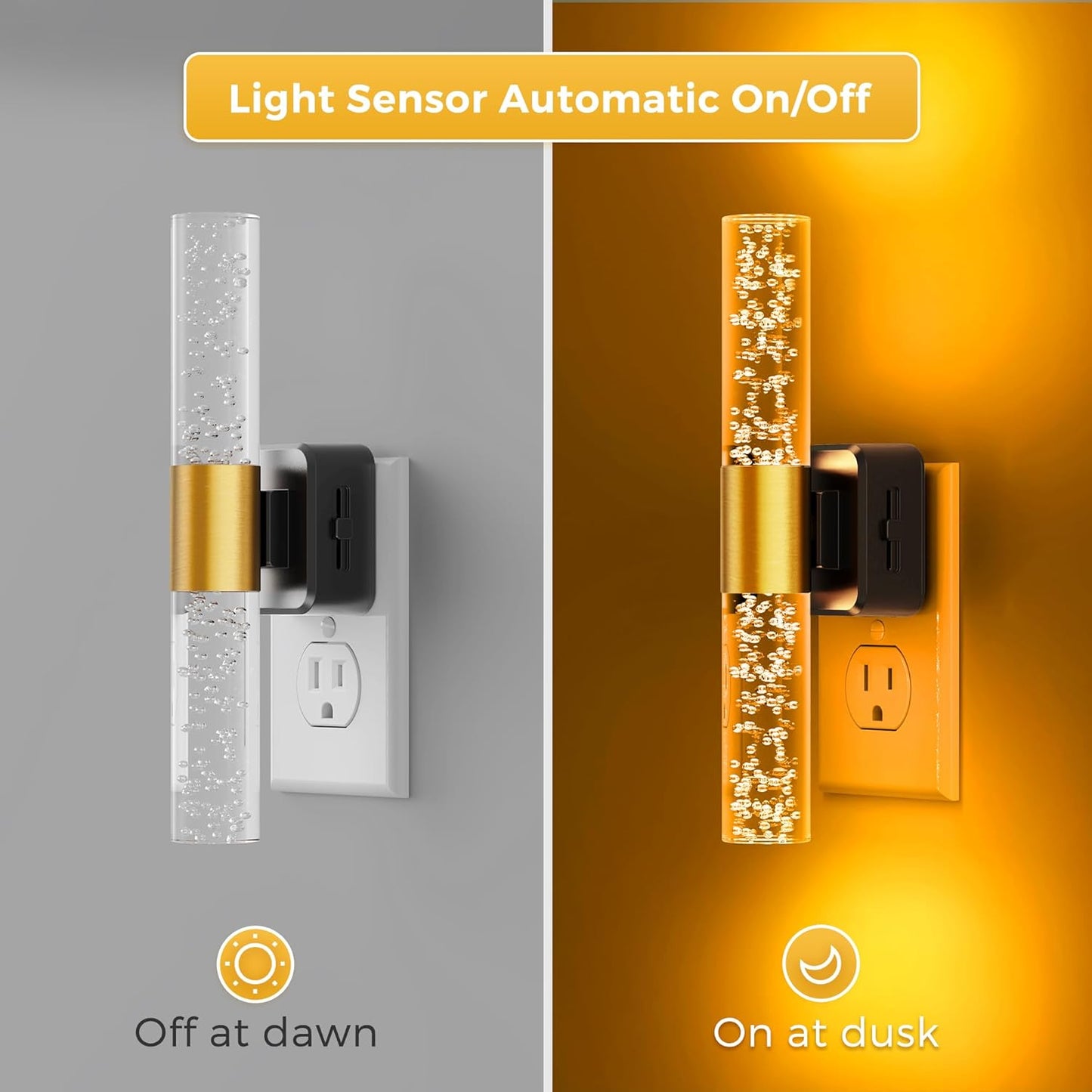 L LOHAS LED Amber Night Light, Bubble Acrylic Night Lights Plug into Wall, 180° Rotating Nightlights, Yellow Nightlights Dimmable, Light Sensor, Sleep Light for Kids Bedroom Bathroom Hallway, 1-Pack