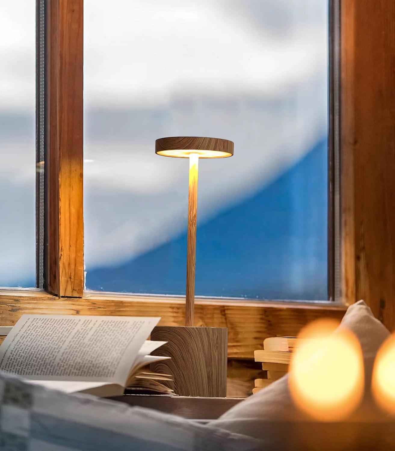 2 Pack Cordless Rechargeable Table Lamp, 3 Color Temperature & Dimmable, IP54 Waterproof Battery Operated Portable LED Light for Outdoor, Patio, Restaurant, Bedside, Shower (Bamboo)