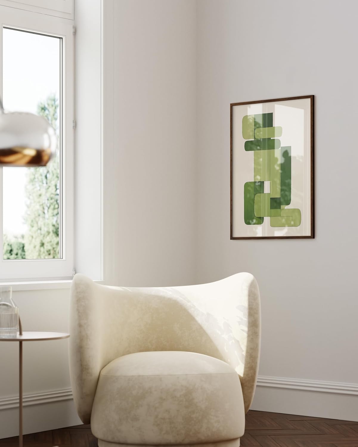 HAUS AND HUES Modern Abstract Wall Art - Blue and Green Living Room Art, Modern Artwork for Walls, Minimalist Picture for Living Room(Green Geometric, Walnut Frame, 24x36)