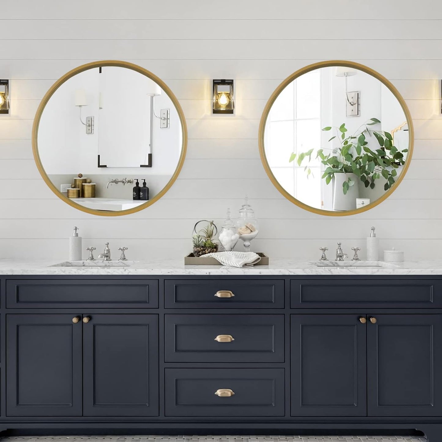 WallBeyond Round Mirror with Wood Frame, 28" Circle Modern Decoration Large Home Decor Mirror for Bathroom Living Room Bedroom Entryway (28" Diameter, Natural Wood)