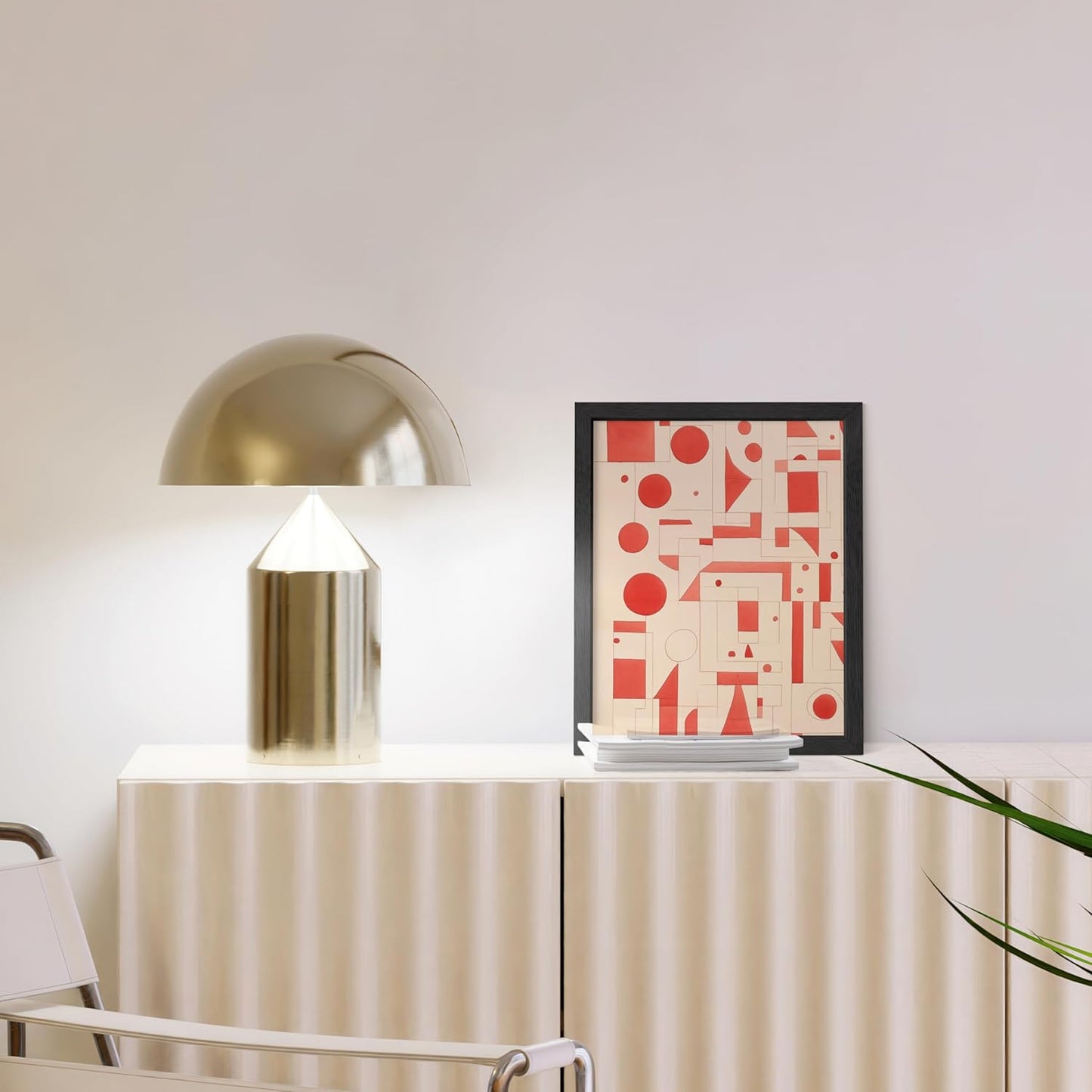 HAUS AND HUES Colorful Abstract Wall Art - Minimalist Retro Picture for Living Room Decor, Red and Pink Modern Wall Art Painting (Red Geometric, Unframed, 8x10)