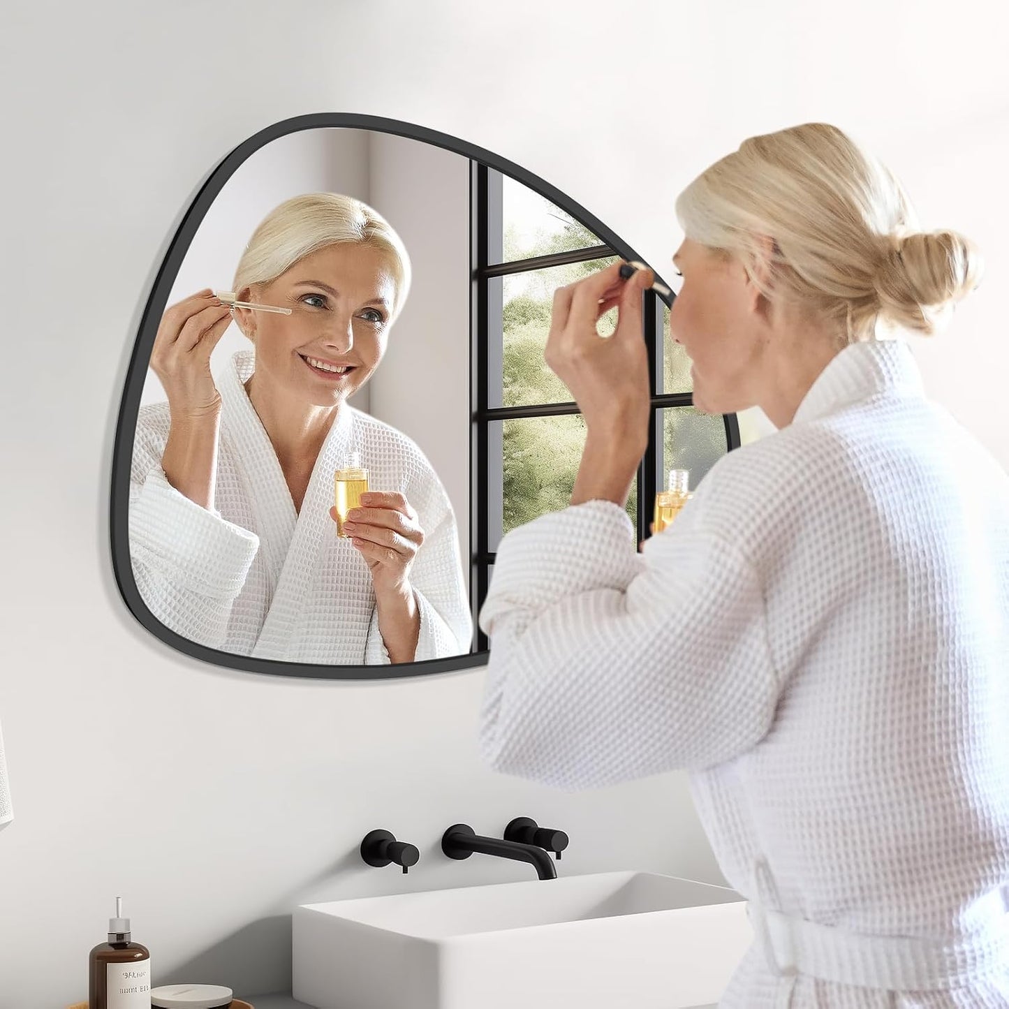 WallBeyond Asymmetrical Mirror, Irregular Wall Mirror, Wall Mirrors Decorative for Bedroom Living Room entryway Hall, Wall Mirror for mid Century Modern Decor 25" H x 20" W, Black