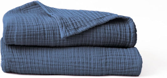 Muslin Bath Towel Pack of 2 32"x67" Inch Large Size, 100% Turkish Cotton, Thin, Soft, Quick-Dry, Lint-Free Bath Towels (Indigo Blue, Pack of 2 Bath Towels)