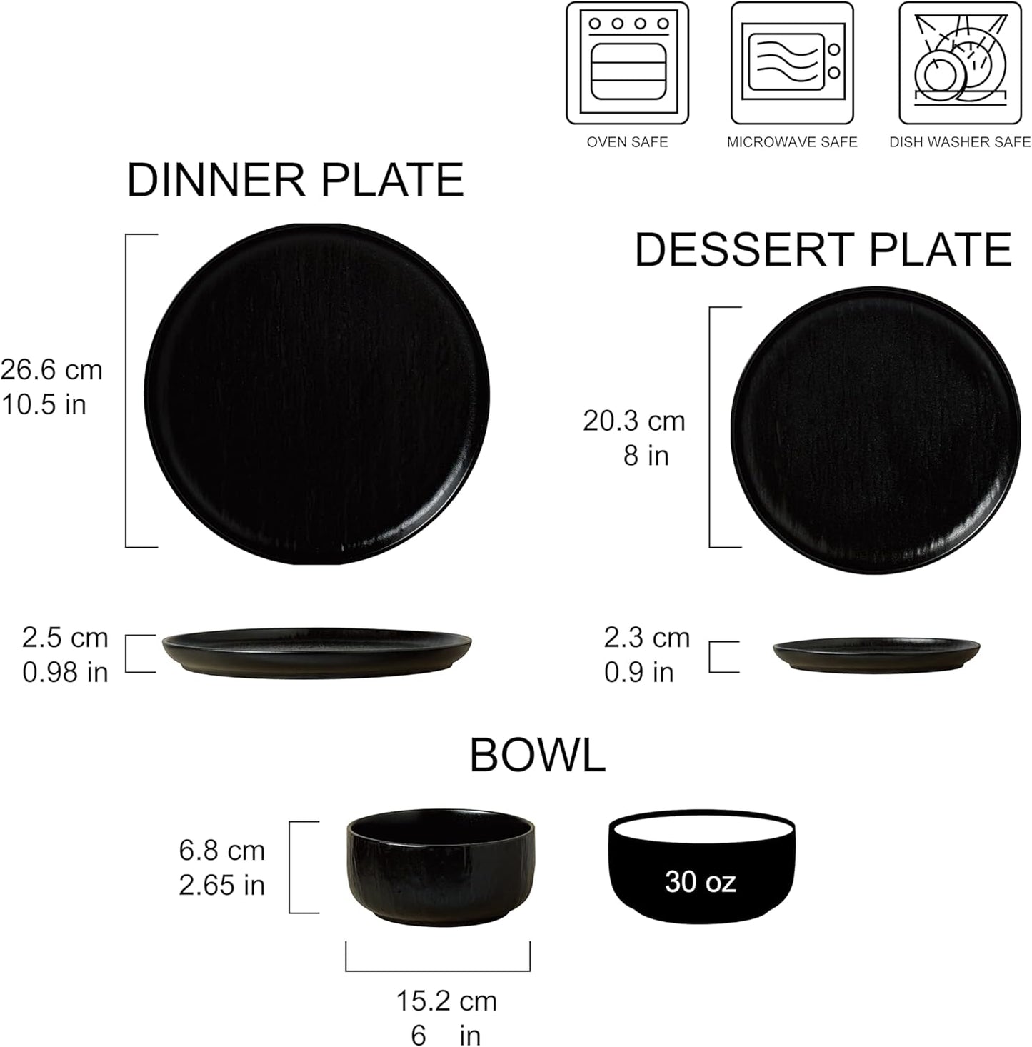 Joseph Sedgh Collection “Ari" 12-piece Stoneware Dinnerware Set with Protective Glaze Finish, Service for 4, Matt Black