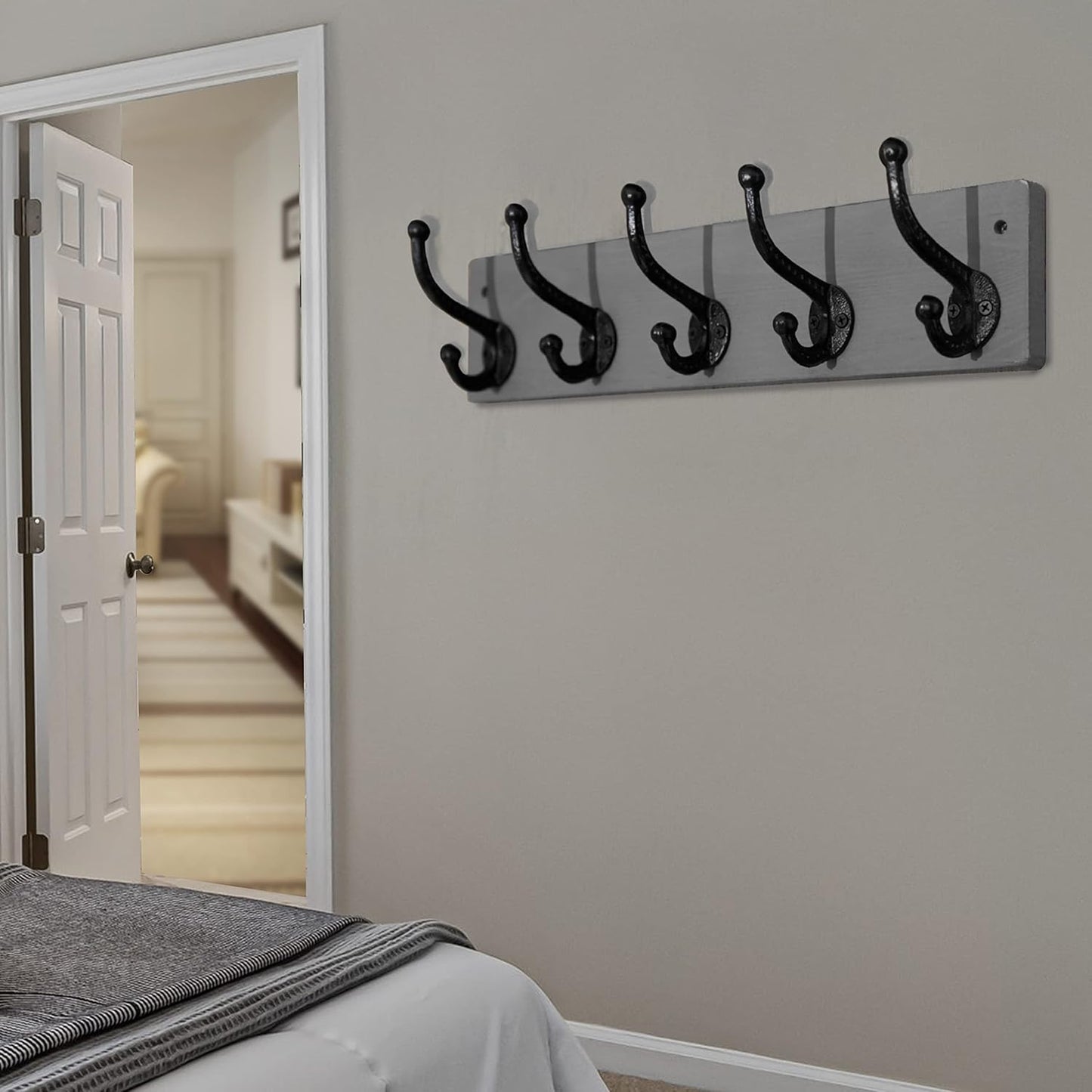 WEBI Rustic Coat Rack Wall Mount,5 Cast Iron Coat Hooks Wall Mounted,Heavy Duty Wall Coat Hanger Hooks for Hanging Coats,Clothes,Grey,2 Packs