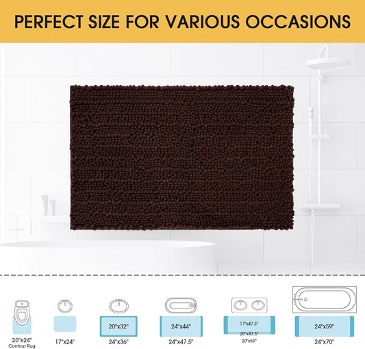 ACCUMTEK Extra Long Upgrade Luxury Brown Bathroom Rug Mat 70"x24", Ultra Soft Thick Absorbent Bath Mats, Non Slip Chenille Toilet Mat for Bathroom, Bedroom, Kitchen, Shower, Tub